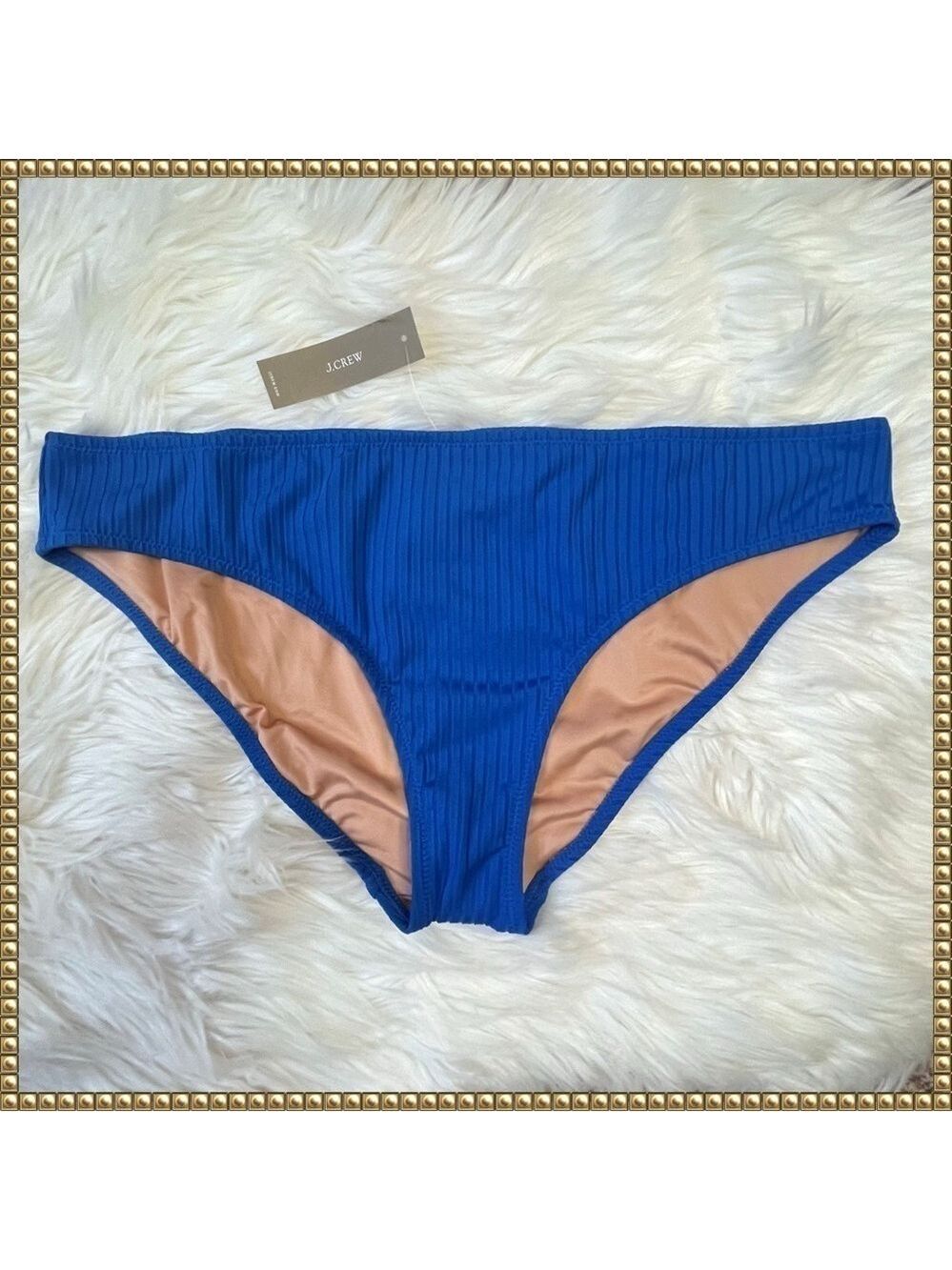 J Crew Blue Ribbed Bikini Bottoms Extra Large
